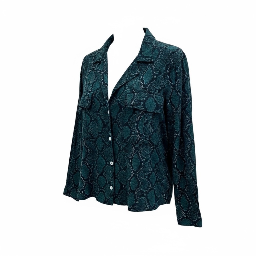 ZARA Green Black snakeskin patterned Button Down Shirt - Picture 3 of 17